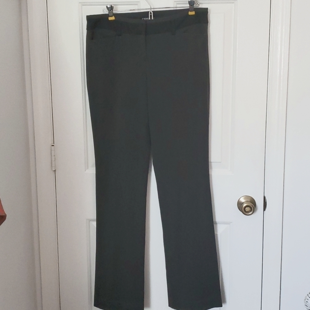 Express Editor Womens Dress Pants, Charcoal Grey w/Black Waist Band & Pockets